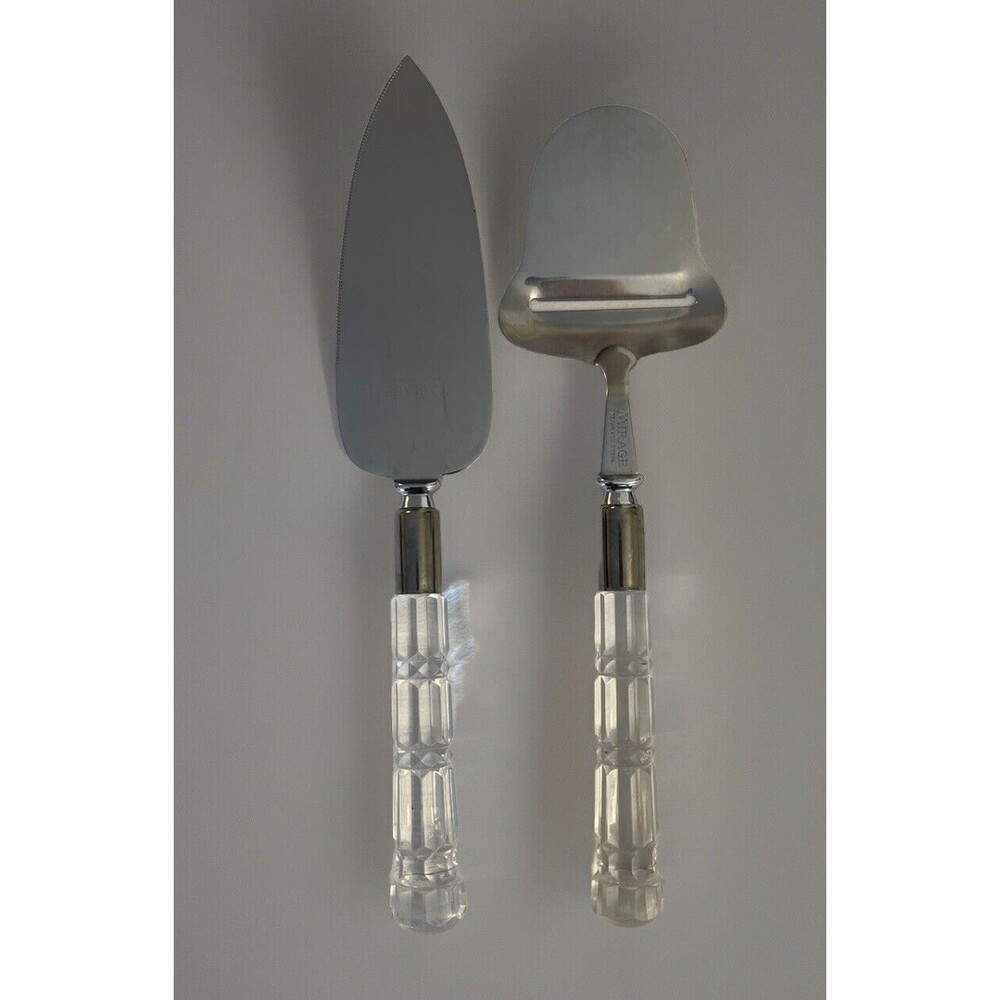 Mirage Stainless Steel Cheese & Cake Pie Serving Knives Lucite Handle '60 VTG - Picture 2 of 9